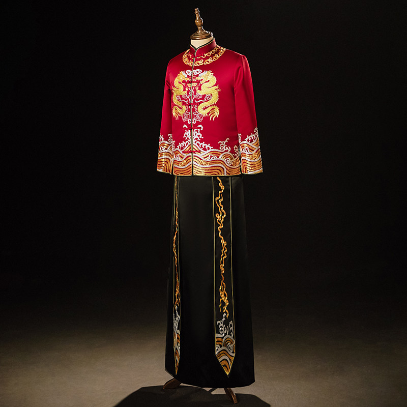 秀禾服新郎2023新款中式结婚男士礼服大码男装龙凤褂唐装接亲婚服