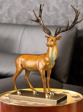 朱炳仁铜 福寿有鹿客厅办公桌中式艺术品创意家居装饰品铜雕礼品