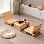 昌迪加尔实木藤编榻榻米座椅飘窗椅中古风躺椅日式 榻榻米和室椅子