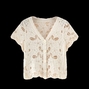 镂空外穿披肩夏季 短款 短袖 薄款 针织外套 上衣女夏吊带裙外搭小开衫