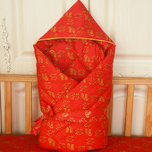 新生儿婴儿大红色福字纯棉出生包被宝宝红福百福抱被夹被襁褓布