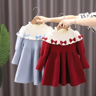 女童连衣裙秋冬季2023新款女宝宝洋气中长款毛衣裙儿童网红公主裙