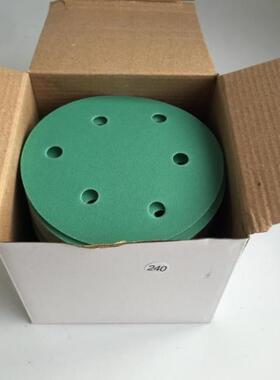 5寸6孔绿色干磨砂纸 费斯托汽车气动植绒圆形自粘打磨拉绒片125mm