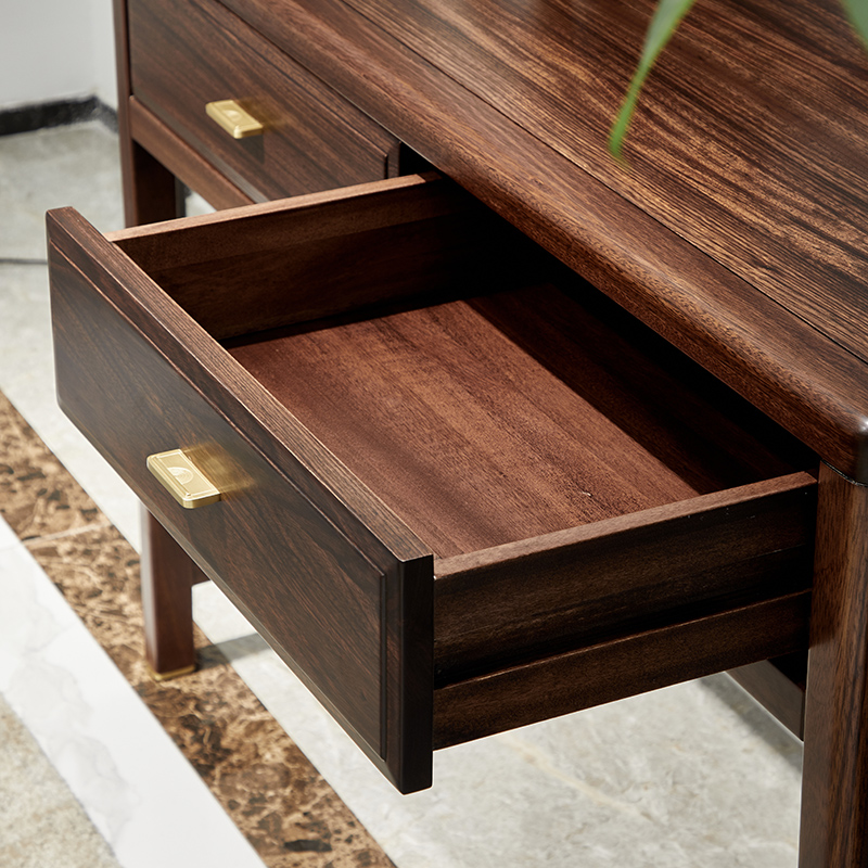 乌金木新中式梳妆台简约主卧全实木化妆桌收纳桌凳卧室极简家具