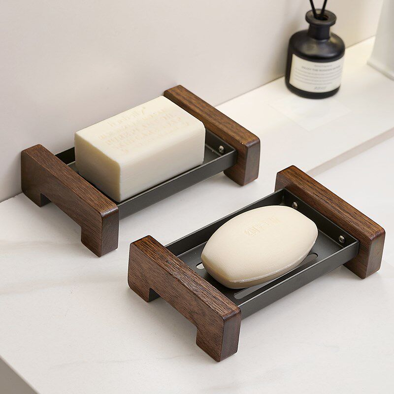 胡桃木卫生间浴室沥水肥皂香皂盒免打孔台面家用高档实木双层皂碟