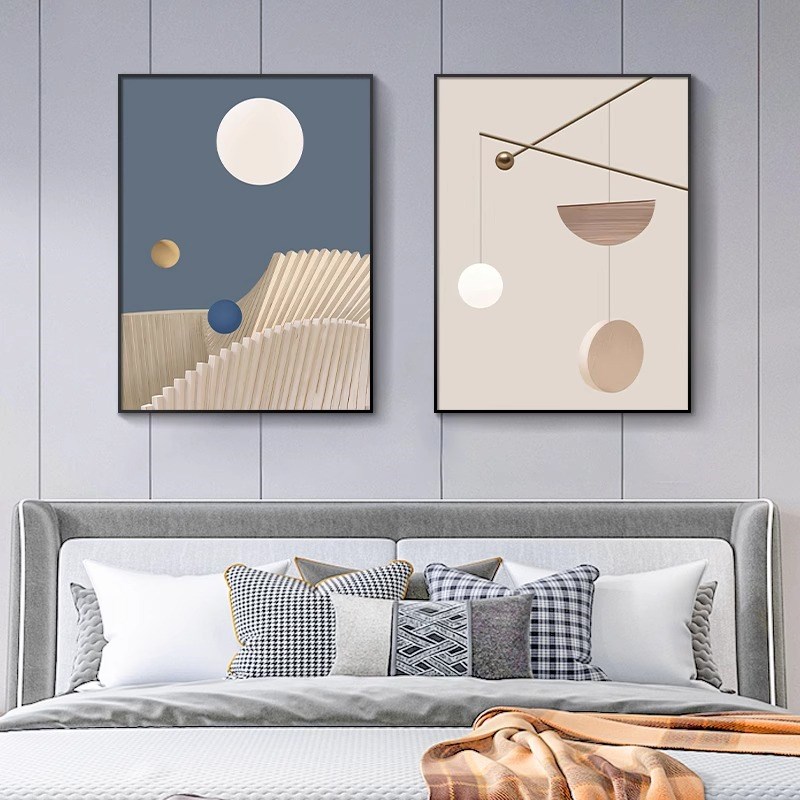抽象大气卧室床头装饰画现代简约主卧房间墙面挂画高级感双联壁画