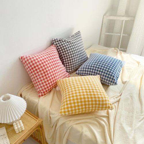 一个熊抱!温暖毛绒软软抱枕可爱小格子卧室床靠垫枕套 可定做