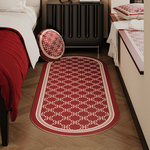 欢喜红色新年皮革床边地毯卧室床尾垫床下防摔垫家用飘窗垫高级感