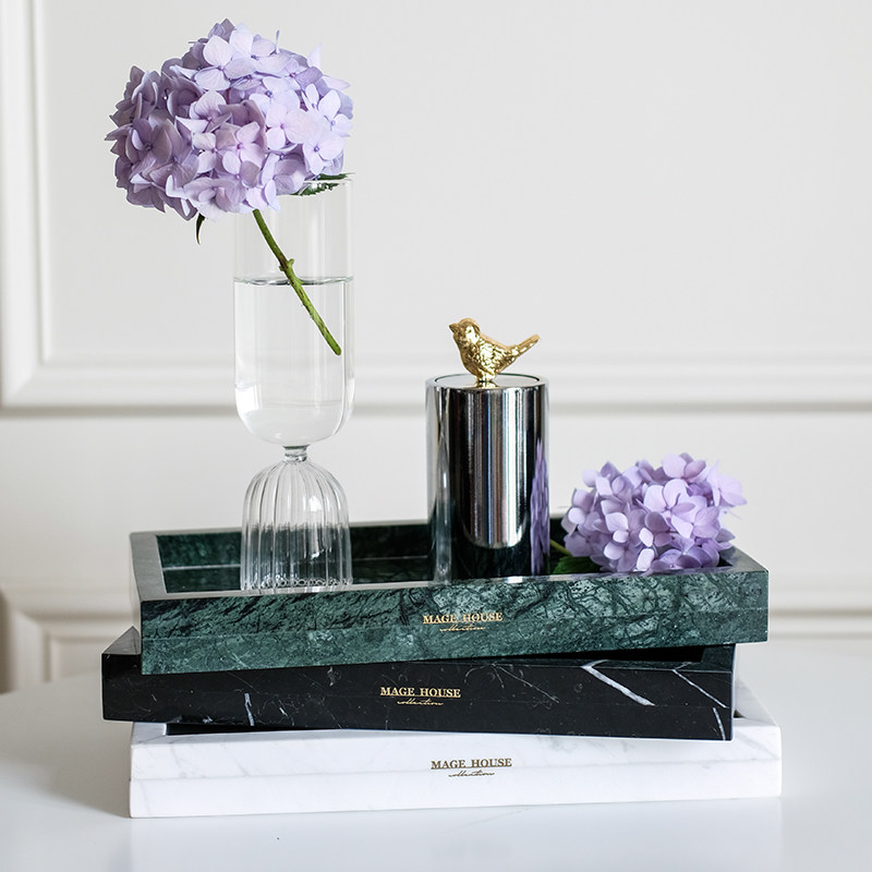 天然大理石托盘长方形样板房卫生间首饰展示台西餐甜品果盘现代风