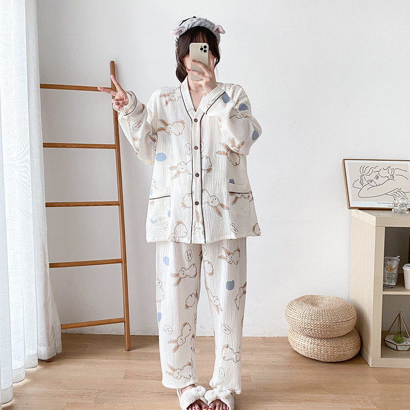 月子服大码200斤女孕妇产后哺乳家居服纱布套装春秋薄款纯棉睡衣