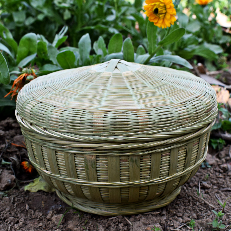 复古带盖水果盘零食盒家用竹编果盘收纳筐客厅茶点干果收纳糖果盒