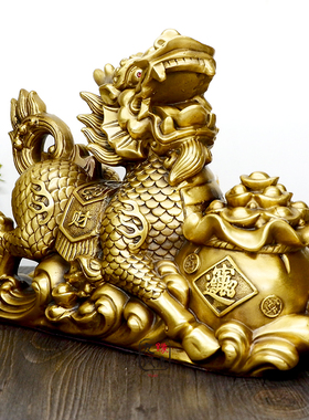 纯铜聚宝盆麒麟摆件一对大号招财办公室卧室家居客厅店铺开业礼品