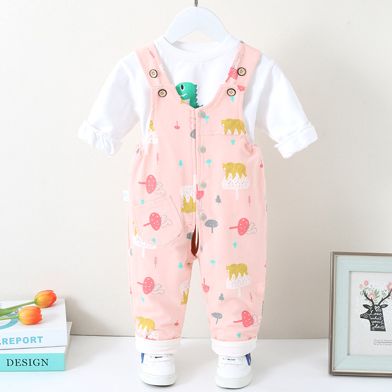 宝宝背带裤春秋纯棉双层男童裤子小童儿童女婴幼儿婴儿开裆裤春装