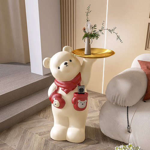 北欧可爱熊落地摆件客厅电视柜沙发边家居软装收纳托盘茶几装饰品