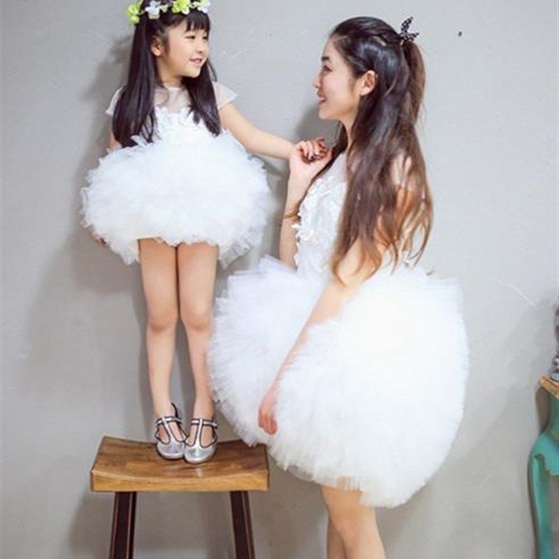 短款儿童礼服白色童装公主裙女童连衣裙生日礼服表演裙花童蓬蓬裙
