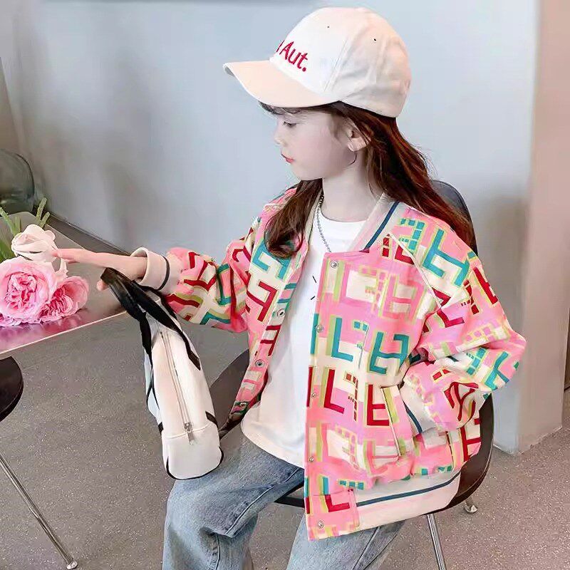 韩国女童外套春夏季薄款2024新款儿童时髦夹克衫女孩彩色休闲上衣