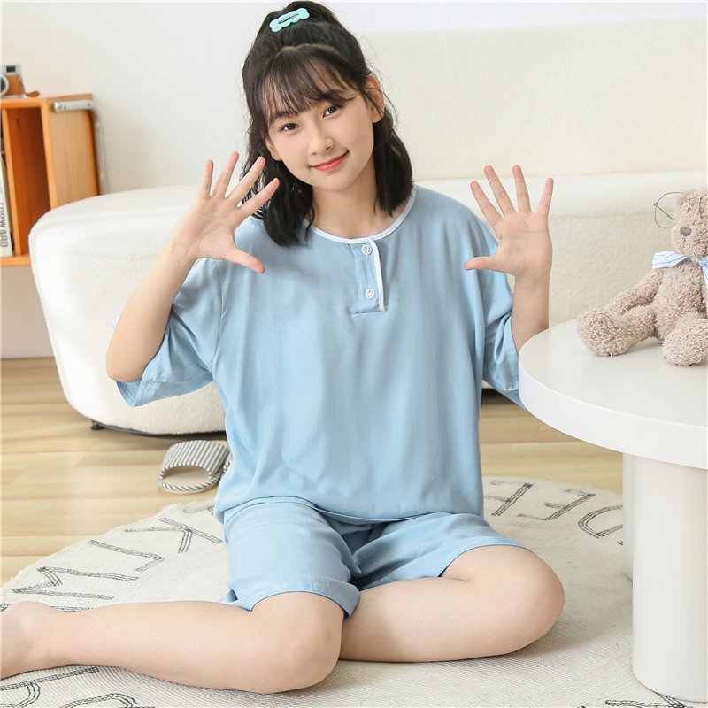 夏天棉绸睡衣女夏季套装短袖可爱薄款绵绸夏季男家居服2022年新款