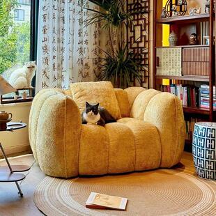 法式复古南瓜单人沙发奶油色系卧室小沙发客厅复古黄沙发椅