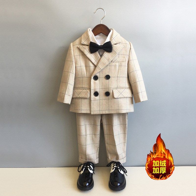 儿童西装礼服加绒套装秋冬男童演出服花童英伦表演服宝宝周岁生日