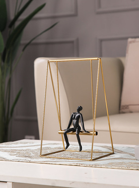 软装人物创意装饰品摆件轻奢家居办公室桌面思想者荡秋千举重摆设