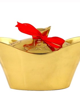 黄铜开盖元宝聚宝盆开业店铺工艺品装饰家用摆件大号空心金元宝