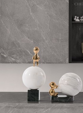 北欧金属人物大理石家居客厅办公室样板房书房书柜装饰品轻奢摆件