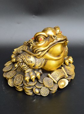 黄铜纯铜仿古金蟾文房书房桌面装饰饰品用品摆件新品包邮