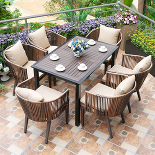 户外家具庭院别墅休闲北欧藤编桌椅露天阳台院子网红防腐塑木桌椅