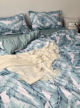 夏北欧小清新绿色芭蕉叶18床上四件套床单被套学生宿舍12三件套