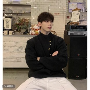 新款情侣重磅880g毛衣男款冬季潮男高级感针织衫复古高领套头上衣