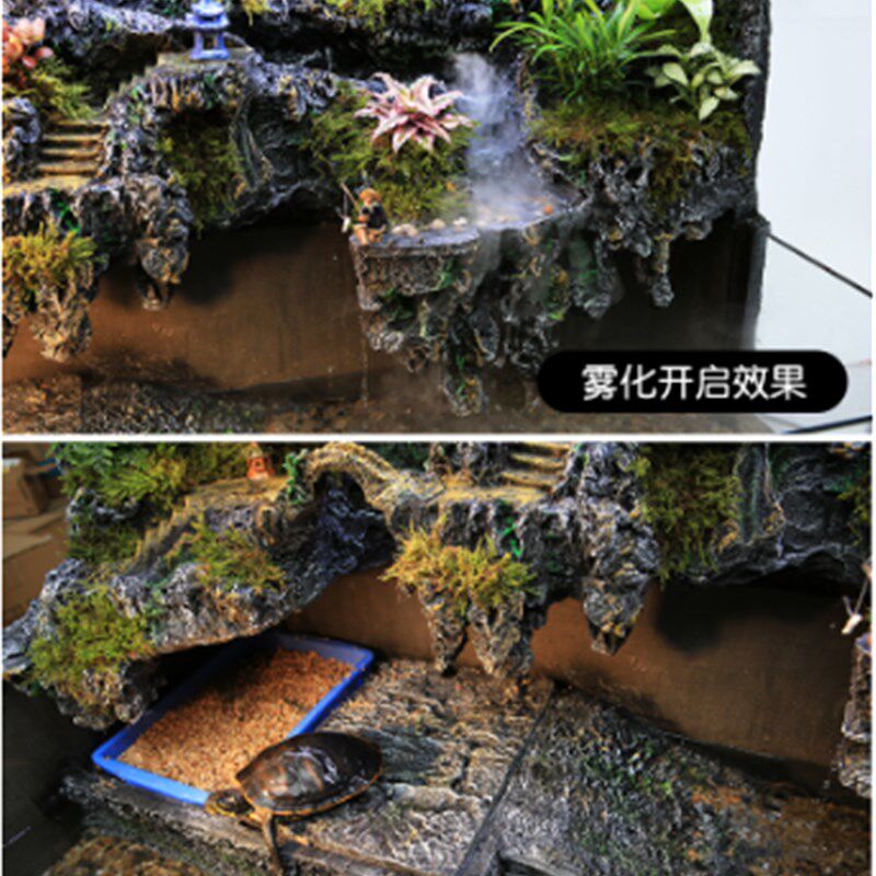 豪华乌龟缸带晒台免换水龟缸别墅缸养龟专用缸底部排水龟缸玻璃缸