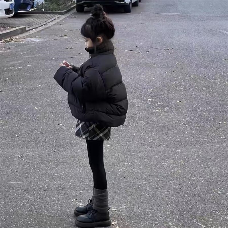 女童毛呢格子半身裙春秋冬加绒复古甜美直筒A字裙女宝百搭短裙裤9