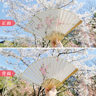 海棠微雨楚晚宁墨燃文创礼品手绘写中国古风明制配汉服道具折扇礼