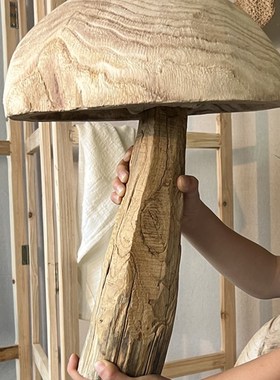 创意木质蘑菇摆设复古实木民宿风格装饰落地摆件庭院造景样板房