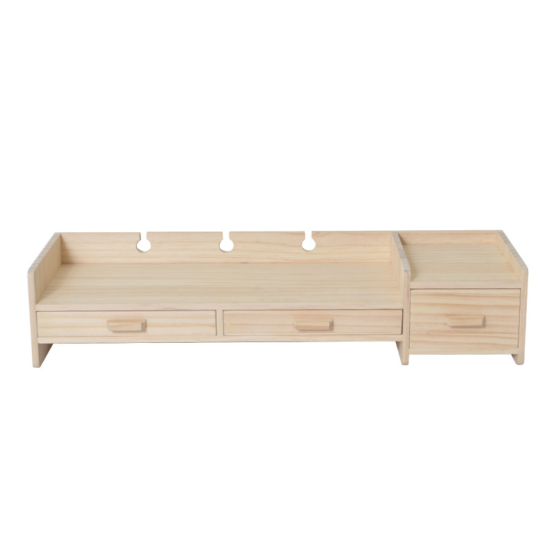 显示器增高架实木台式电脑屏支架桌面抽屉式键盘收纳架双层置物架