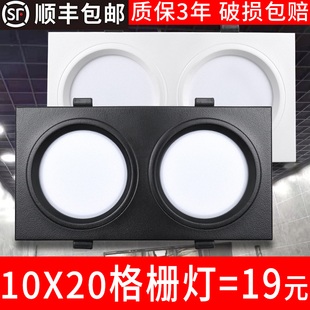 LED双头筒灯10x20格栅灯长方形射灯嵌入式天花灯双排吊顶黑斗胆灯