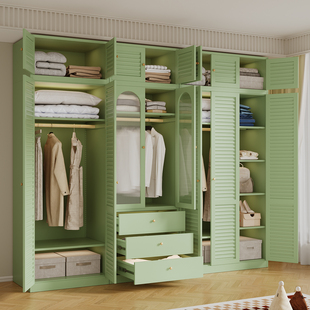 法式 复古风衣柜家用卧室对开门无甲醛儿童铁艺衣橱收纳柜铁皮柜子