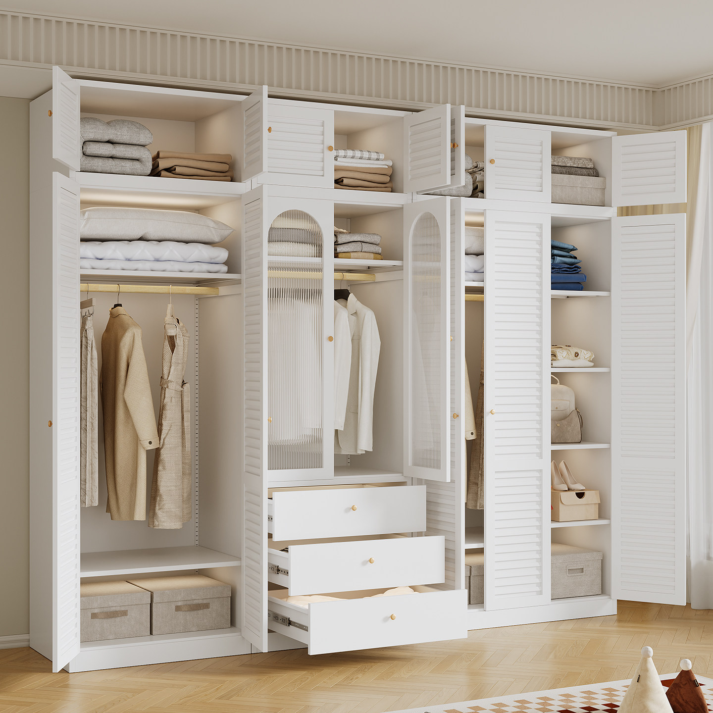 法式金属衣柜卧室家用无甲醛钢制衣橱2025新款衣帽间组合柜收纳柜,住宅家具,自由组合衣柜,淘宝优惠券,粉丝福利购,淘宝优惠卷