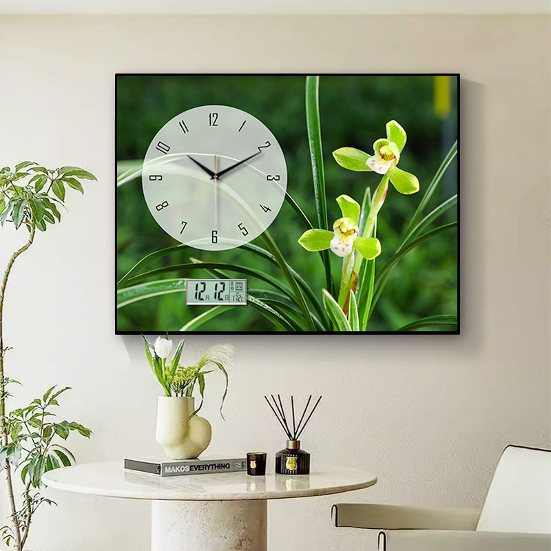 电表箱装饰画免打孔兰花国兰绿植万年历配电闸箱遮挡静音挂钟表画