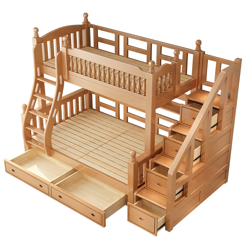 榉木上下床铺层全实木儿童床高低床家用上下铺木床子母床分体式