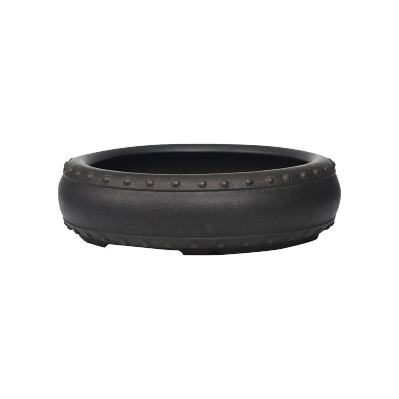 精品紫砂盆景花盆程良正古铜泥鼓钉浅圆形黄杨老桩石榴金弹子古典