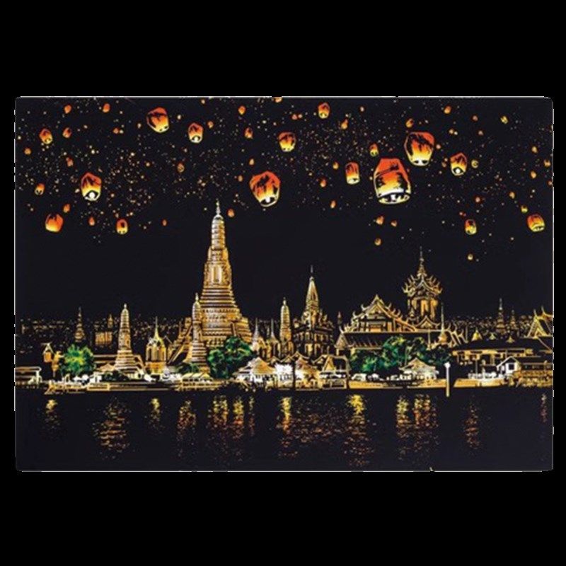 城市夜景刮画炫彩刮画纸有图案刮刮乐儿童di手工女孩呱呱卡