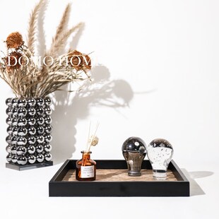 侘寂风皮革木纹托盘家居样板间售楼部别墅酒店软装 工艺品