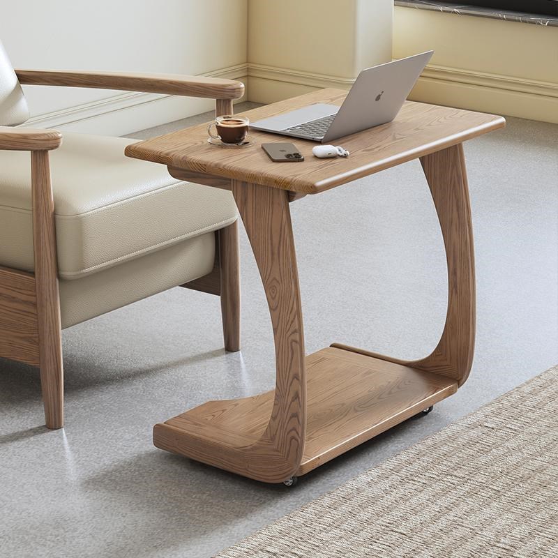 实木茶几沙发边几角几小户型C型阳台胡桃木色茶桌可移动床头边几