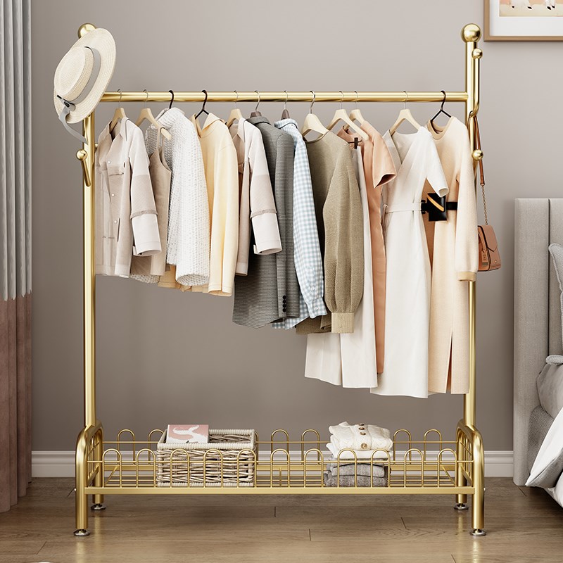 衣架落地简易置地晾衣架阳台家用挂衣架室内晾衣杆折叠单杆衣帽架