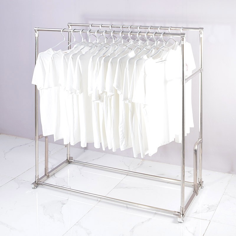 加厚不锈钢杆晾衣架落地阳台晒被架卧室挂衣架置地架平行高低杆