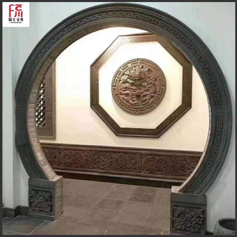 月亮门砖雕拱门门线弧形回纹线圆形包古建包边线图片