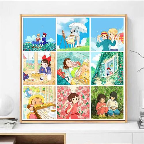 油画宫崎骏千与千寻波妞填充涂色手绘简单丙烯颜料饰画