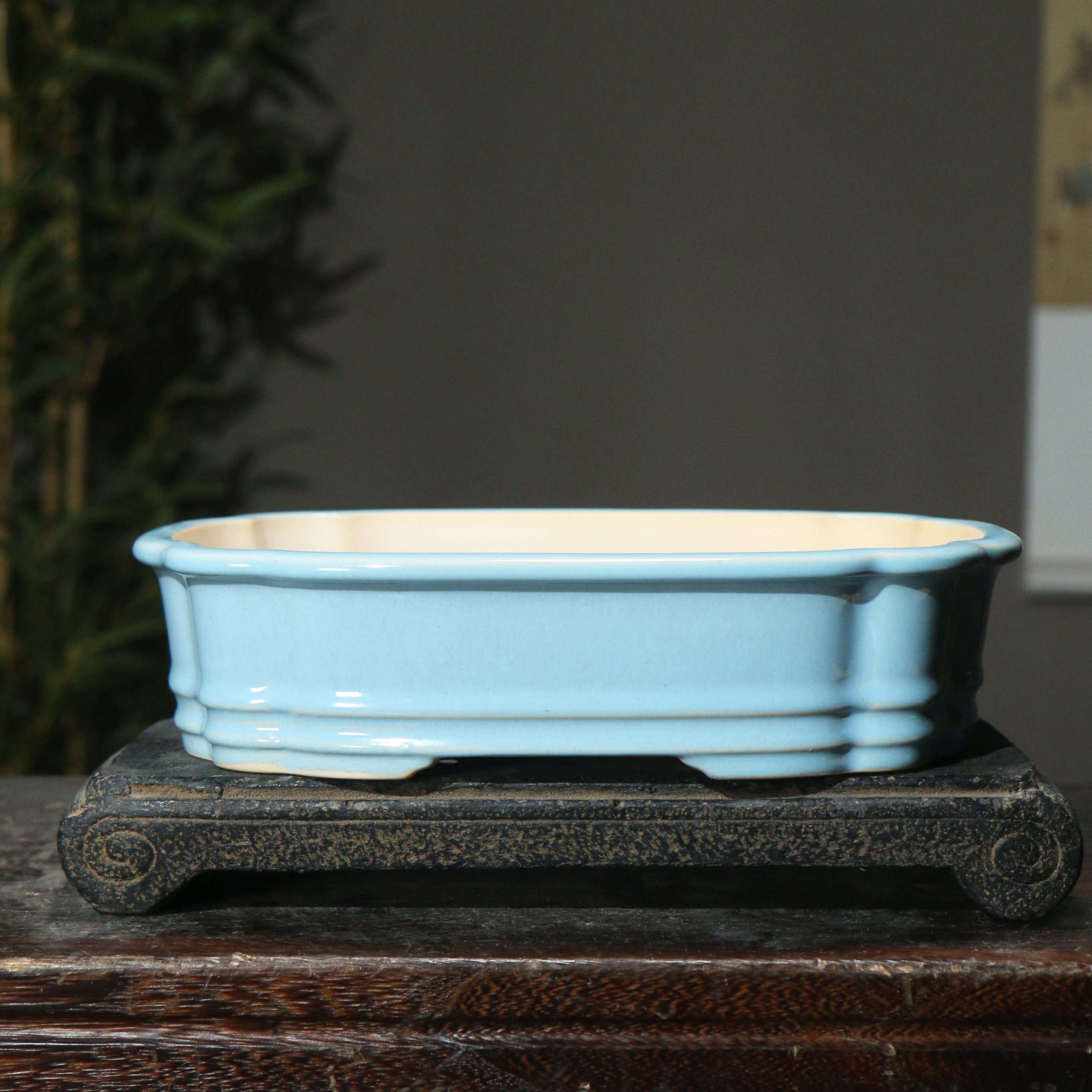 紫砂花盆陶瓷盆景盆抽角长方形海棠盆开片釉冰裂纹古典桌面盆栽