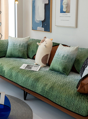 墨绿色森系沙发垫四季通用防滑沙发巾柔软透气客厅沙发耐脏坐垫套